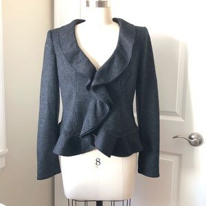 Armani Collezioni Ruffle Peplum Wool Grey Blazer Suit Jacket